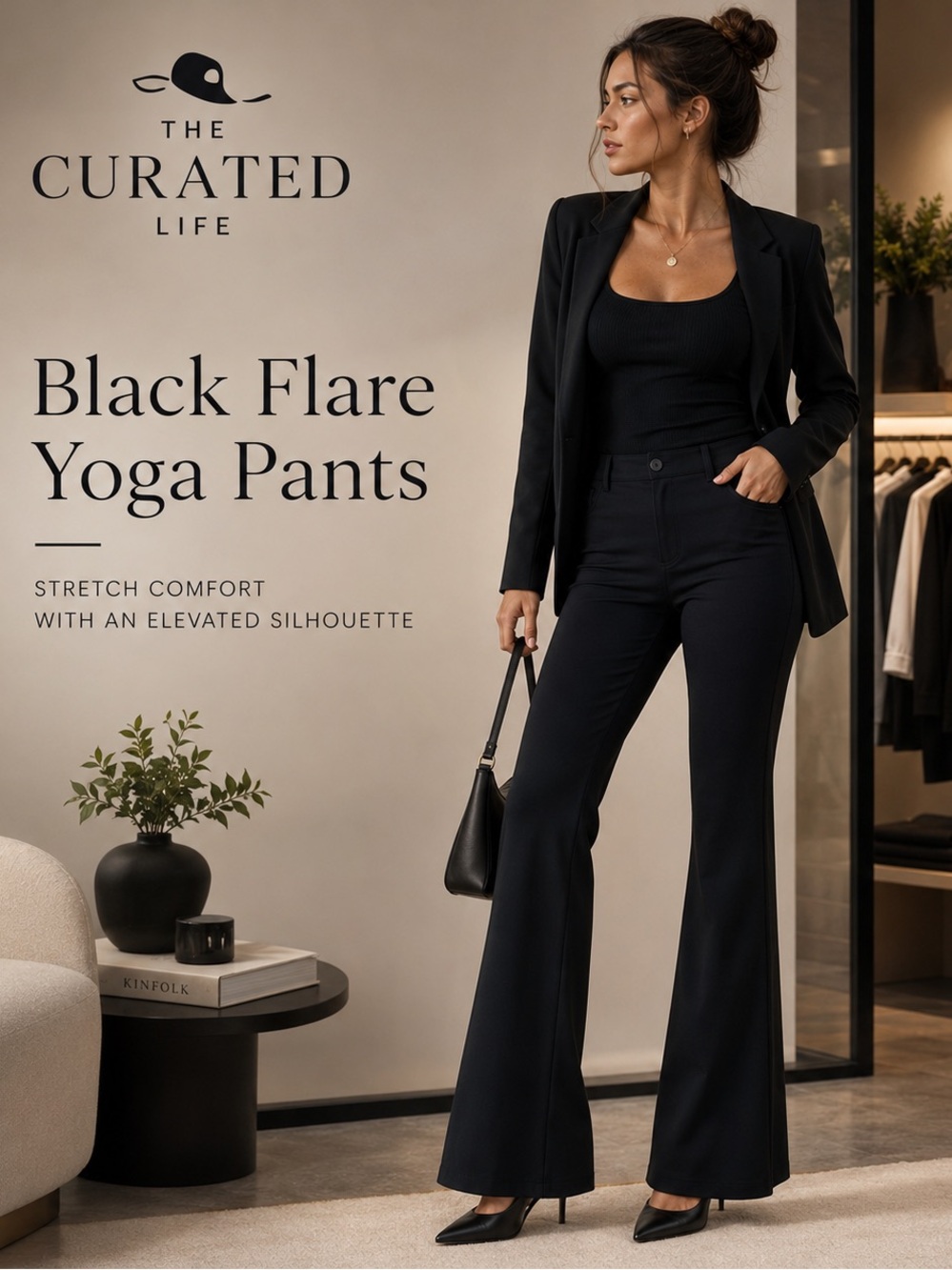 Stelle Black Flare Yoga Dress Pants Stretch Work Office Pockets
